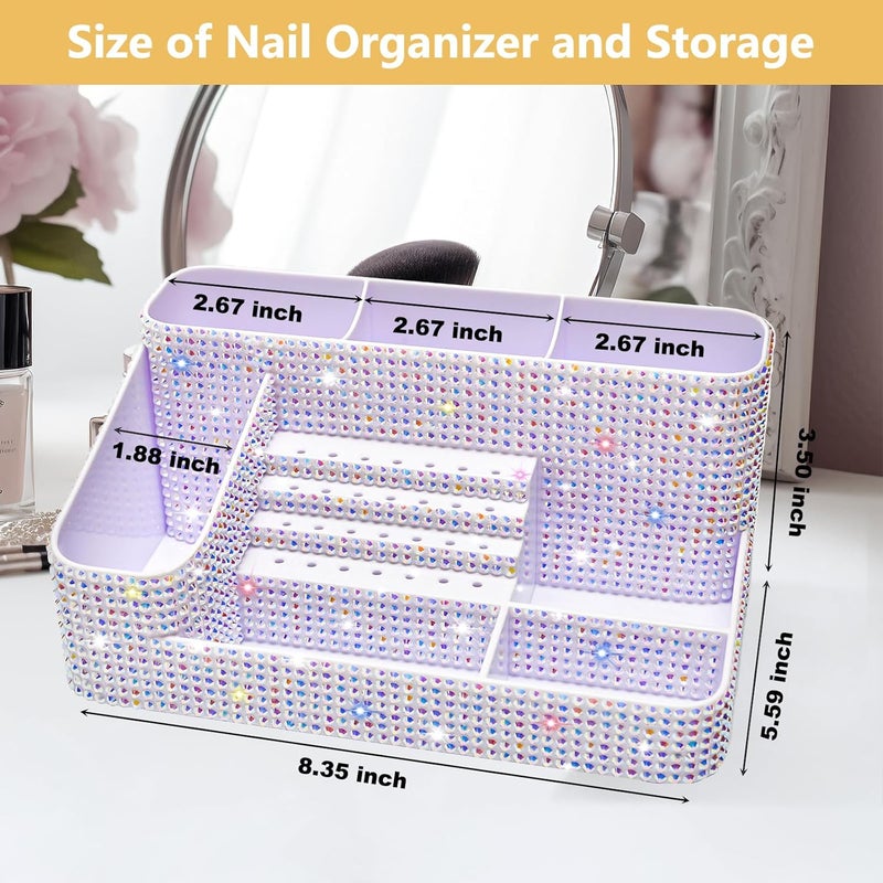 CGBE Nail Drill Holder, 28 Holes Drill Bit Holder for Nails, Professional Nail Tool Organizer, Nail Desk Organizer for Nail Tech, Nail Salon DIY Use - Bling dz-White (Not Including Nail Drill Set) - Image 5